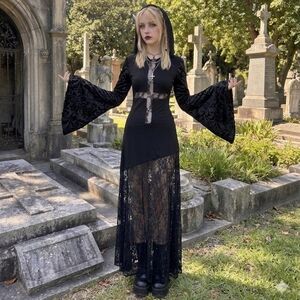 ​🖤 Goth Cross Lace Maxi Dress 🖤